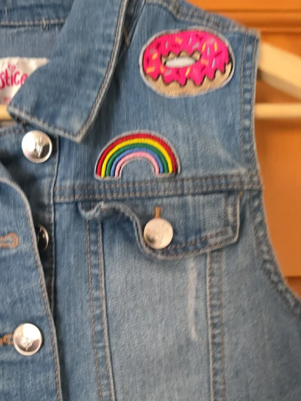 Girl,s Reimiganed Denim Vest with Pink 'COOL' Patch and Fox Appliqué